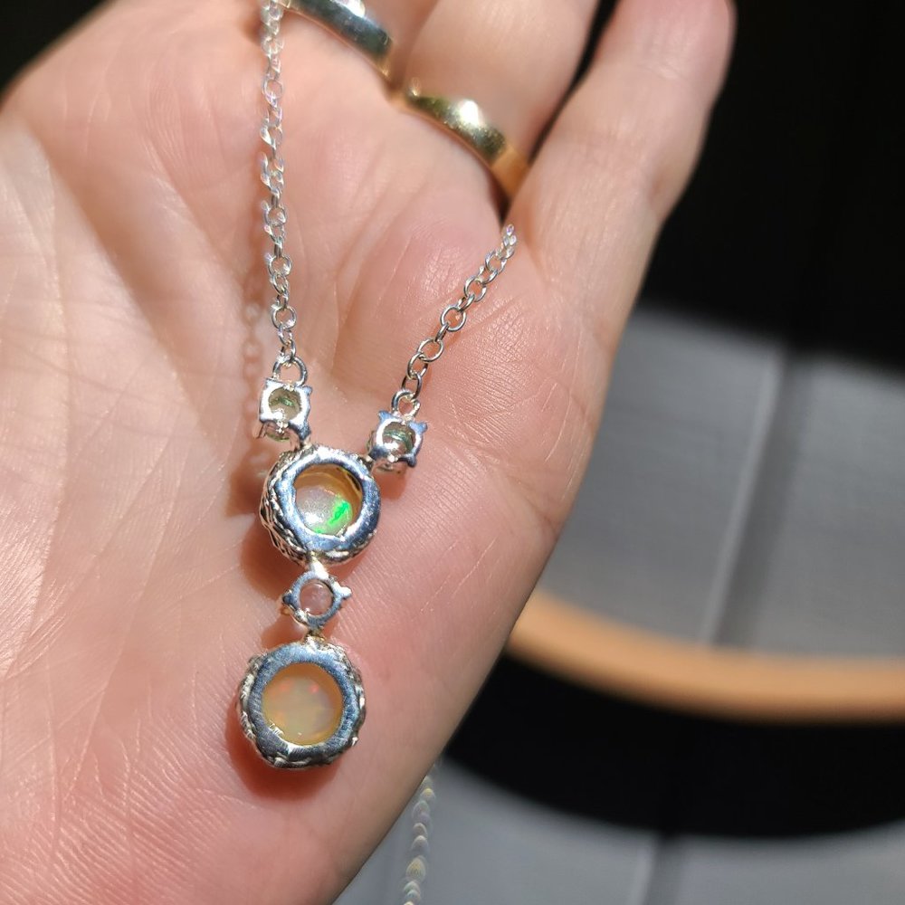 Opal & Tourmaline drop sterling necklace - Picture 6 of 8